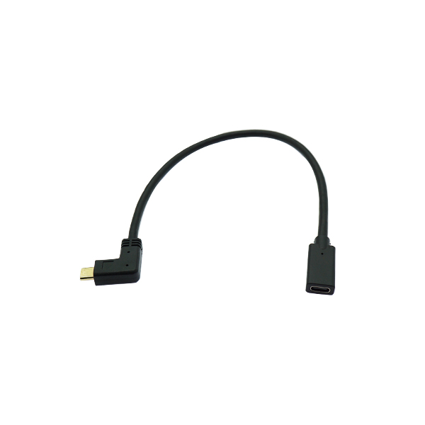 镀金USB3.1公侧弯头对母 铜编16+1 OD4.5过3A电流  0.3米 [BL002-008]