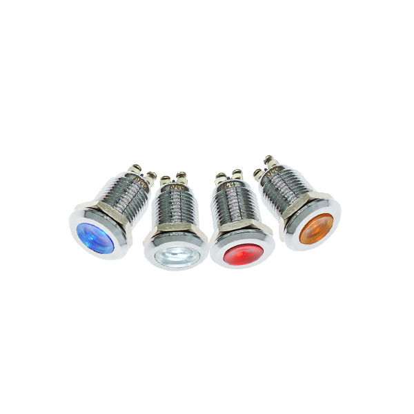 LED金属指示灯平头不带线 12mm12v-24v 白色 螺丝脚  [SH003-068]
